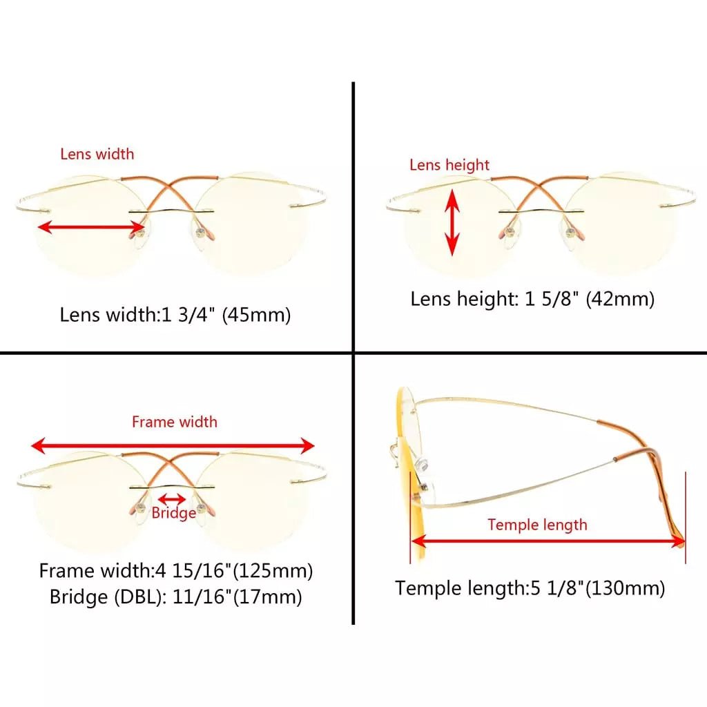 Round Rimless Blue Light Filter Reading Glasses UVR15026eyekeeper.com