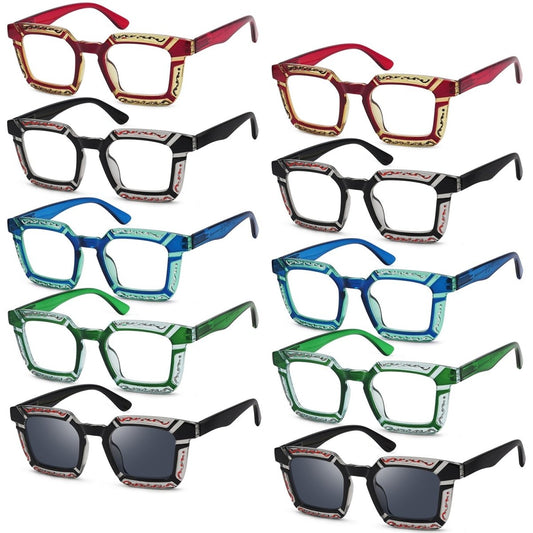 10 Pack Floral Pattern Design Large Square Frame Reading Glasses R2106eyekeeper.com