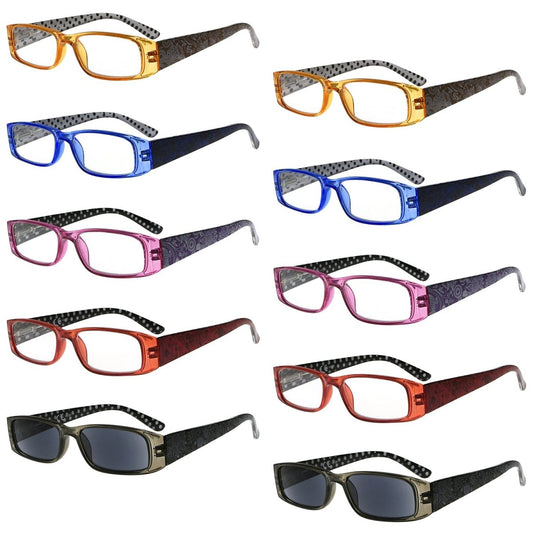 10 Pack Polka Dots Patterned Rectangle Reading Glasses R006Peyekeeper.com