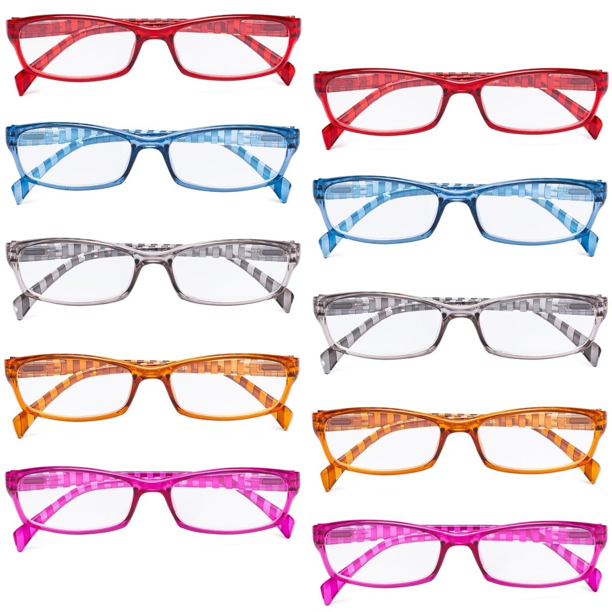 10 Pack Rectangle Reading Glasses with Stripe Arms RT1803Seyekeeper.com