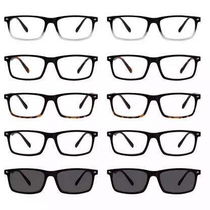 10 Pack Retro square Reading Glasses Include Sunshine Glasses R899Xeyekeeper.com