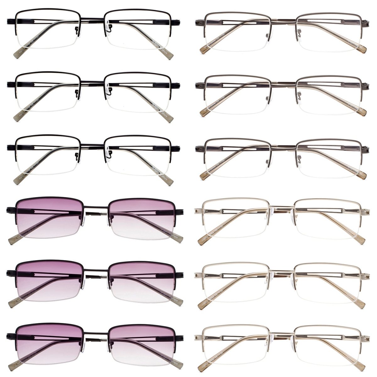 12 Pack Half - rim Metal Reading Glasses with Reading Sunglasses R15014eyekeeper.com