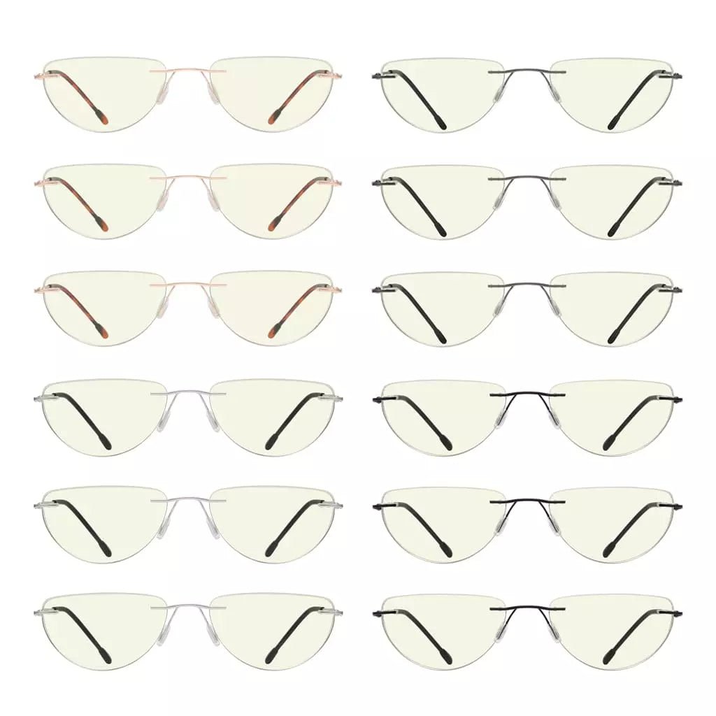 12 Pack Rimless Blue Light Filter Reading Glasses Half Moon Readers UVRL2eyekeeper.com