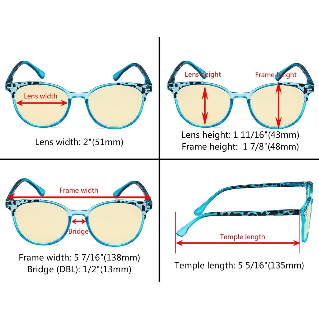 12 Pack Round Oversized Blue Light Blocking Reading Glasses TM9002Deyekeeper.com