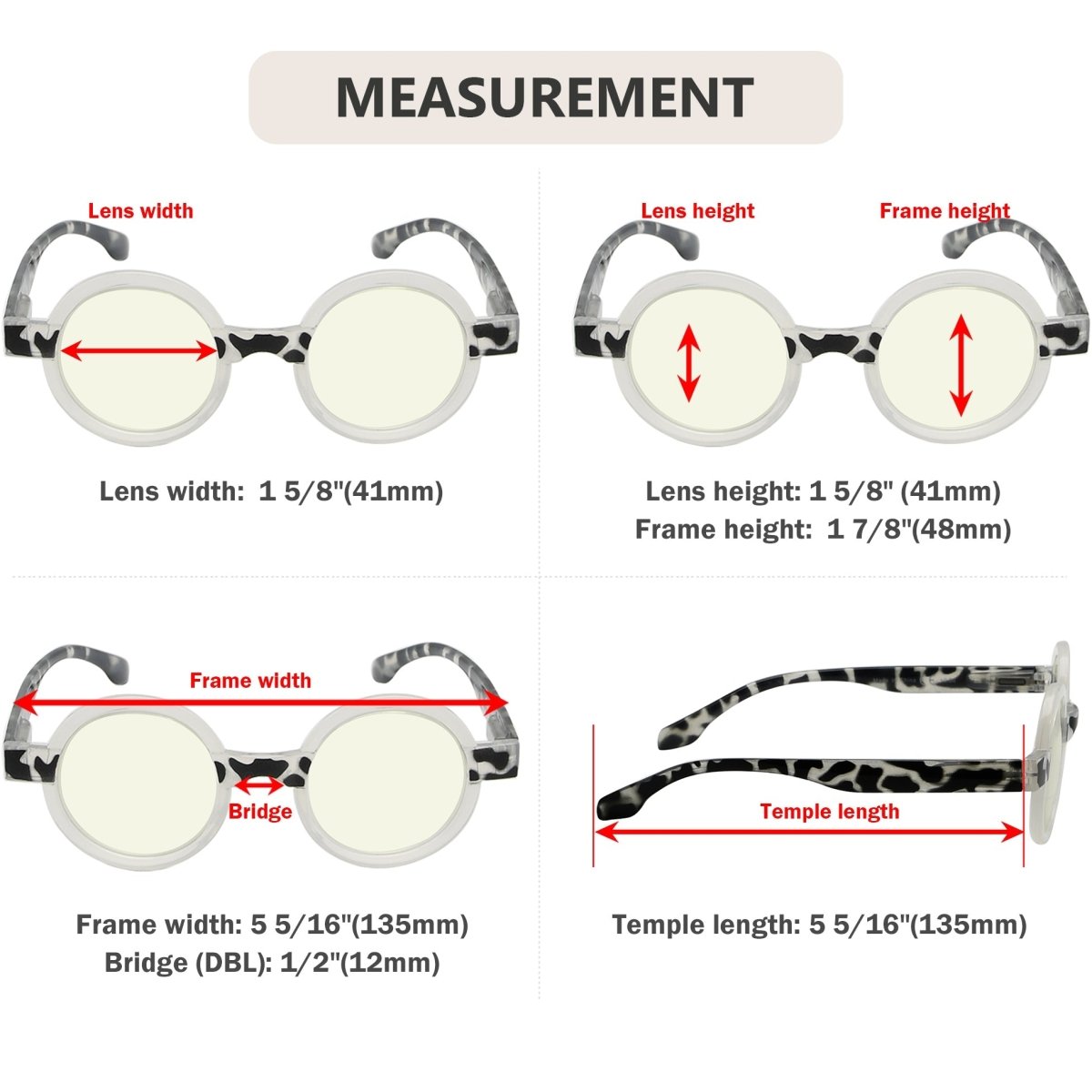 12 Pack Small Round Pattern Blue Light Filter Reading Glasses UVR2007Zeyekeeper.com