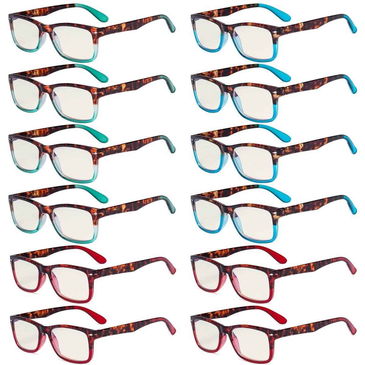 12 Pack Two - toned Tortoise Blue Light Blocking Reading Glasses UVR075Deyekeeper.com