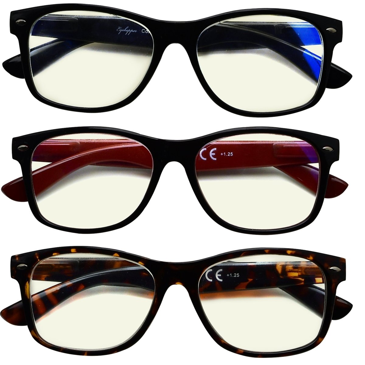 3 Pack Classic Blue Light Filter Reading Glasses UV109eyekeeper.com