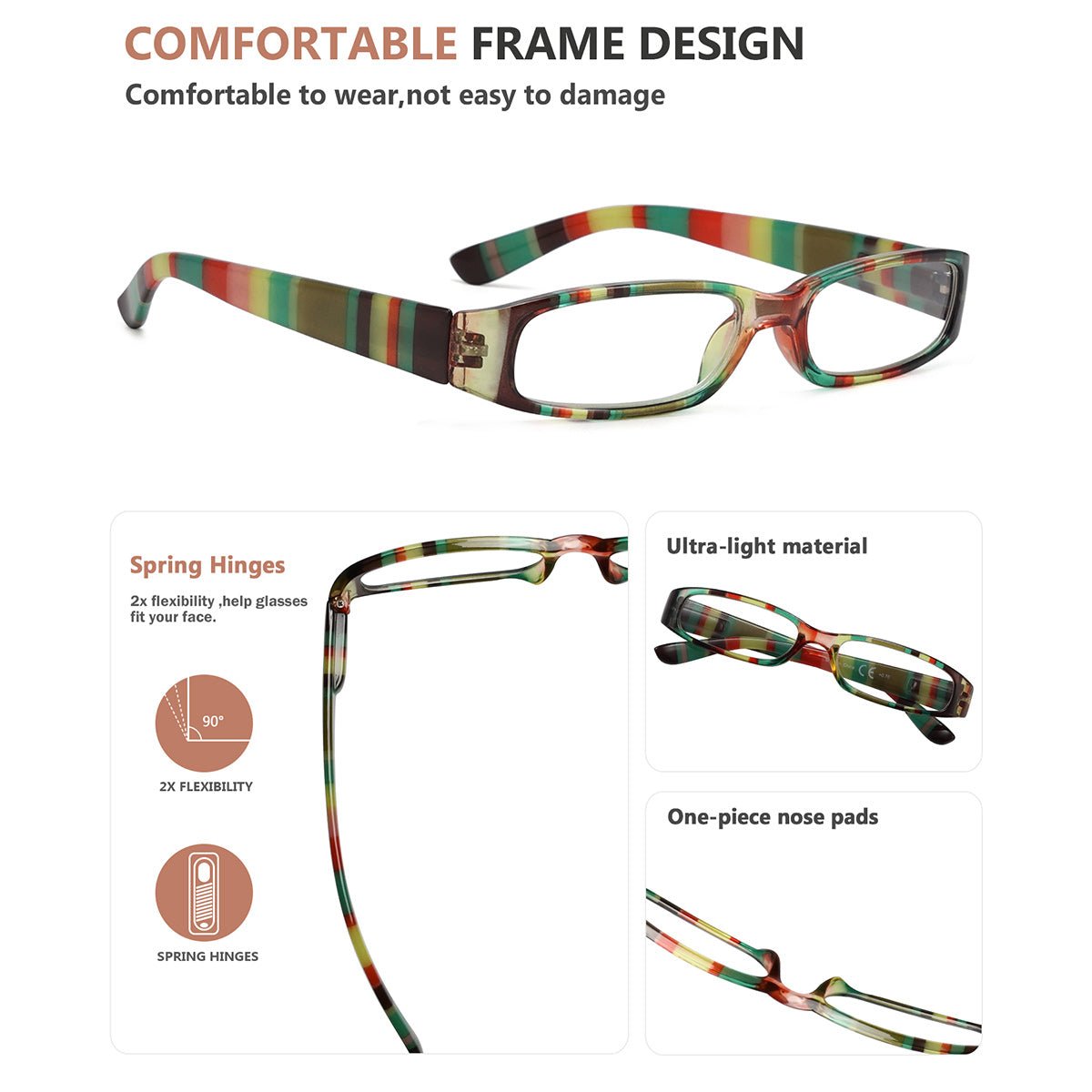 3 Pack Classic Cute Reading Glasses Striped Pattern Readers R906eyekeeper.com