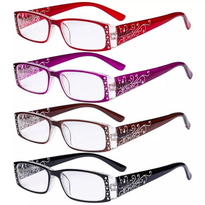 4 Pack Crystal Floral Pattern Reading Glasses R006Feyekeeper.com