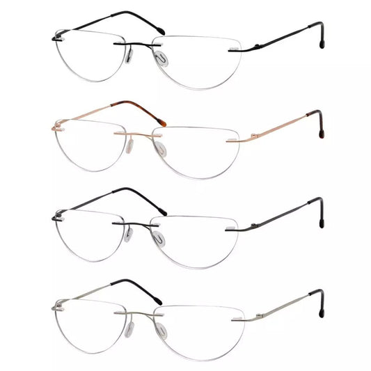 4 Pack Dumbledore Half Moon Reading Glasses Rimless Readers RL2eyekeeper.com