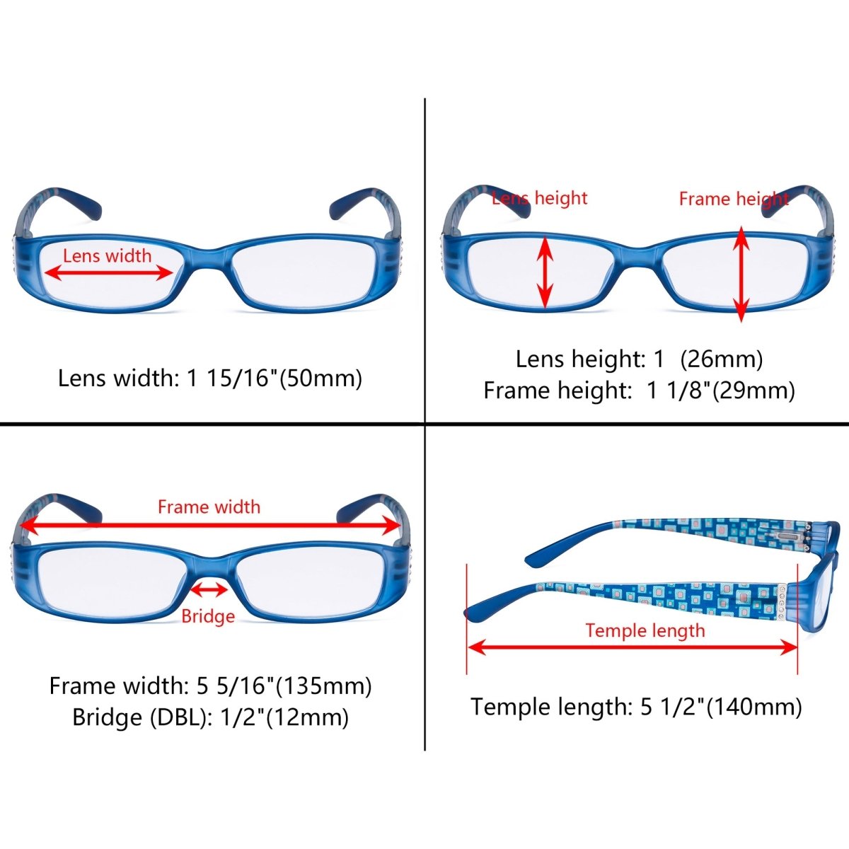 4 Pack Fashion Crystals Pattern Arms Reading Glasses R081Xeyekeeper.com