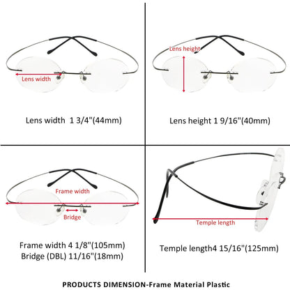 4 Pack Lightweight Round Rimless Eyeglasses Y43eyekeeper.com