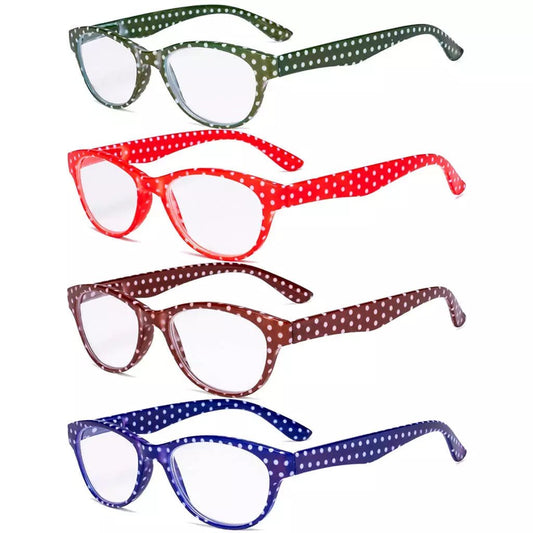 4 Pack Oval Cute Reading Glasses Colorful Polka Dots Readers R074Peyekeeper.com