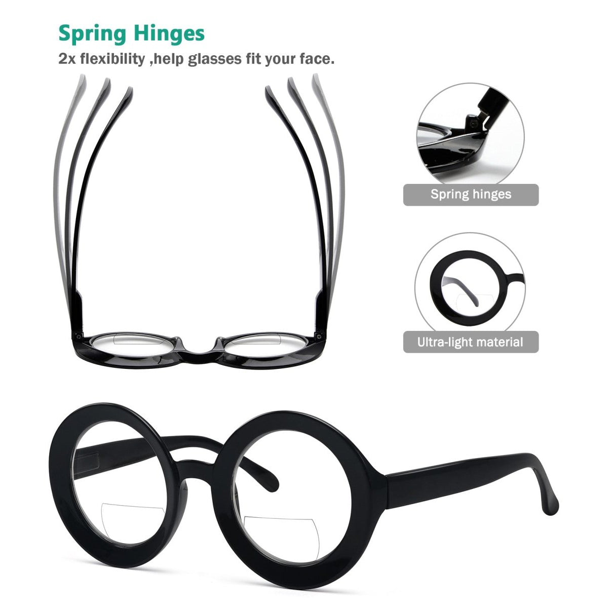 4 Pack Thicker Frame Round Bifocal Reading Glasses SG9109TMP