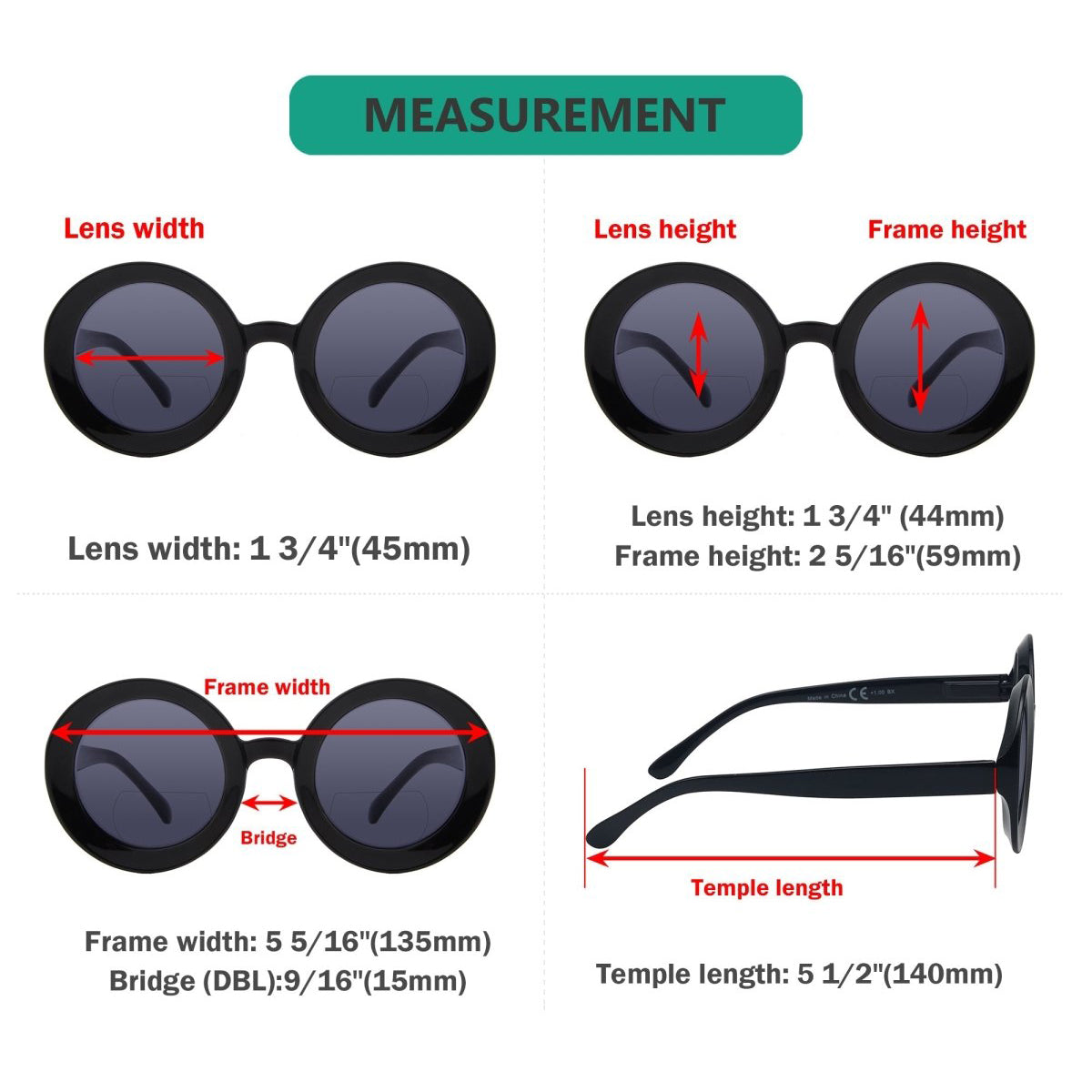 4 Pack Round Thicker Frame Bifocal Sunglasses Readers SG9109RSP