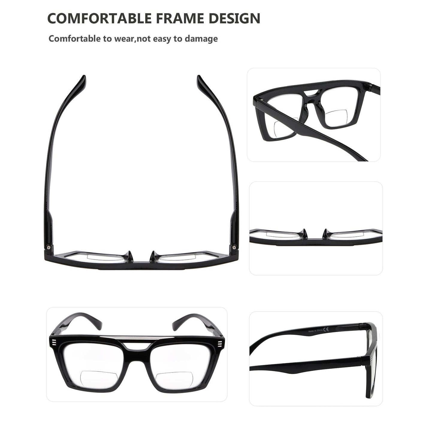 4 Pack Double Bridge Square Bifocal Reading Glasses BR2034