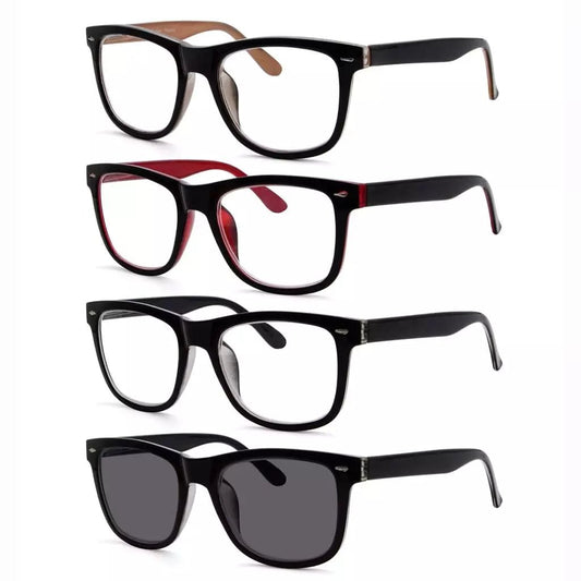 4 Pack Square Large Lenses Reading Glasses Spring - Hinges Readers R080eyekeeper.com