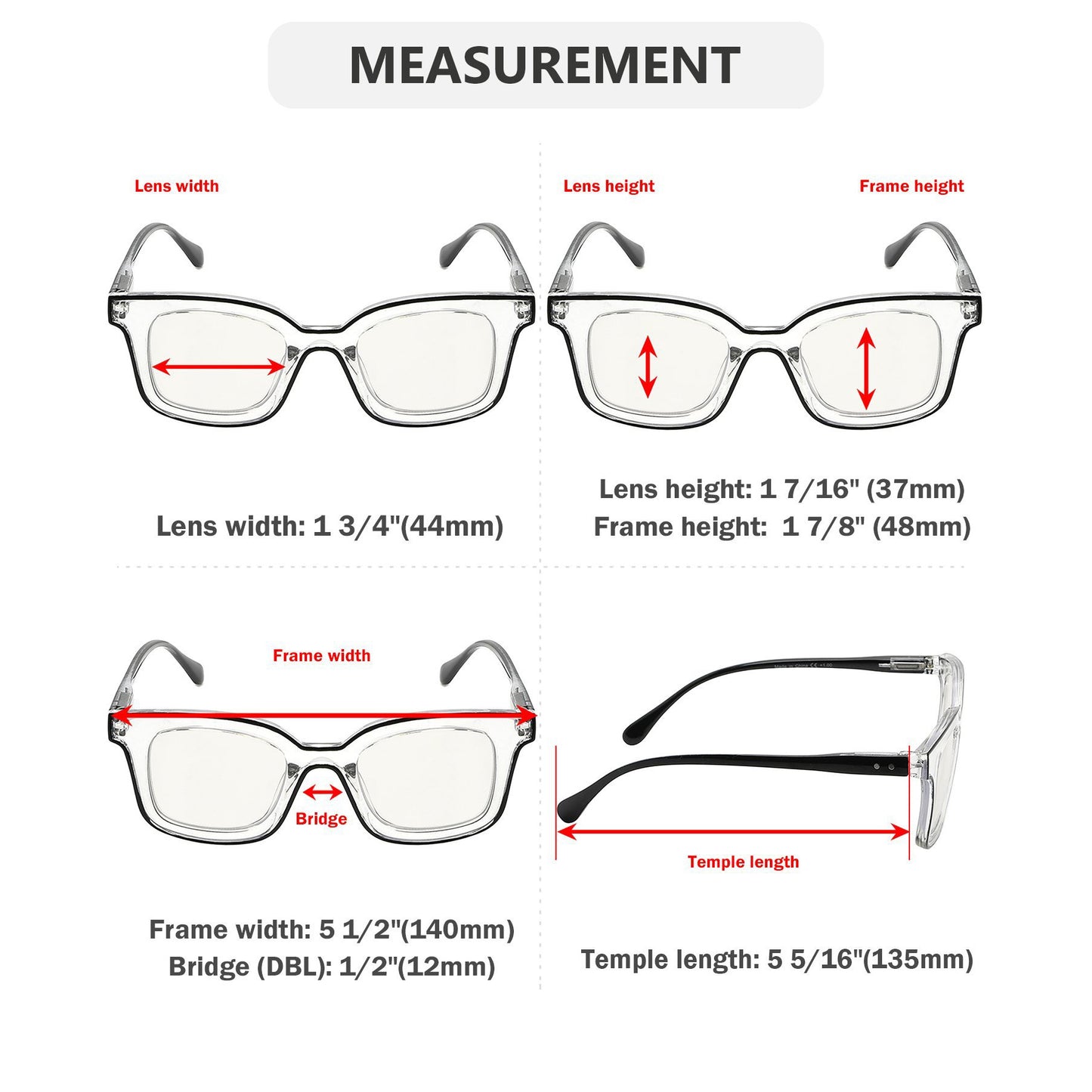 4 Pack Square Progressive Multifocus Reading Glasses M2105