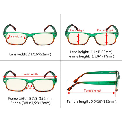 4パック長方形ブルーライトフィルター老眼鏡UVR108D