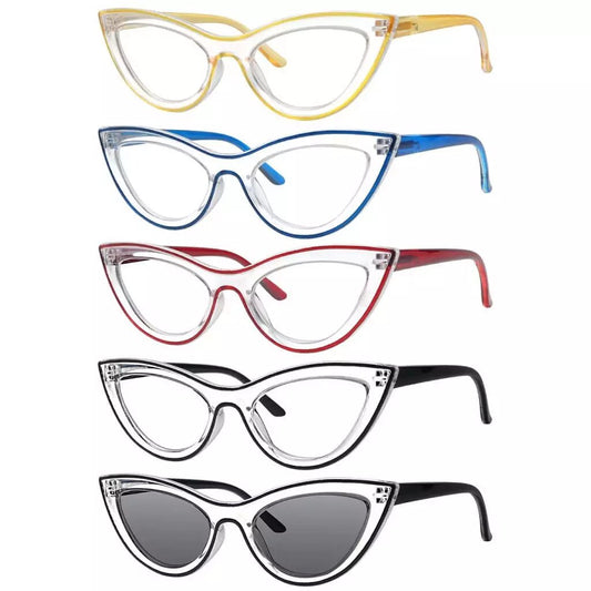 5 Pack Cat - eye Fashion Reading Glasses Contrast Color Readers R2121eyekeeper.com