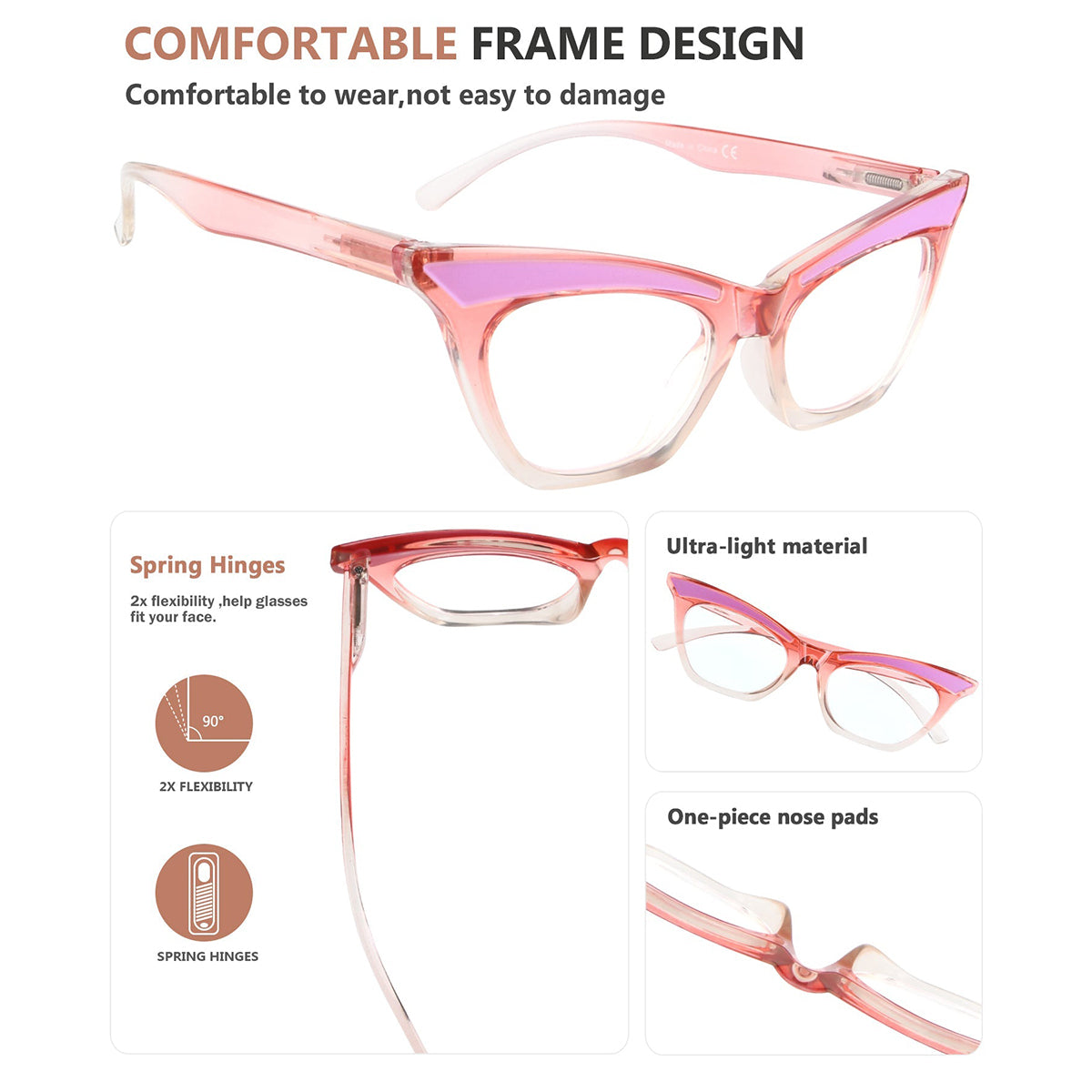 5 Pack Cute Cat Eye Reading Glasses for Women R2132