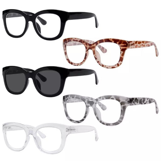 5 Pack Oversized Retro Reading Glasses Classic Square Readers FH1555eyekeeper.com