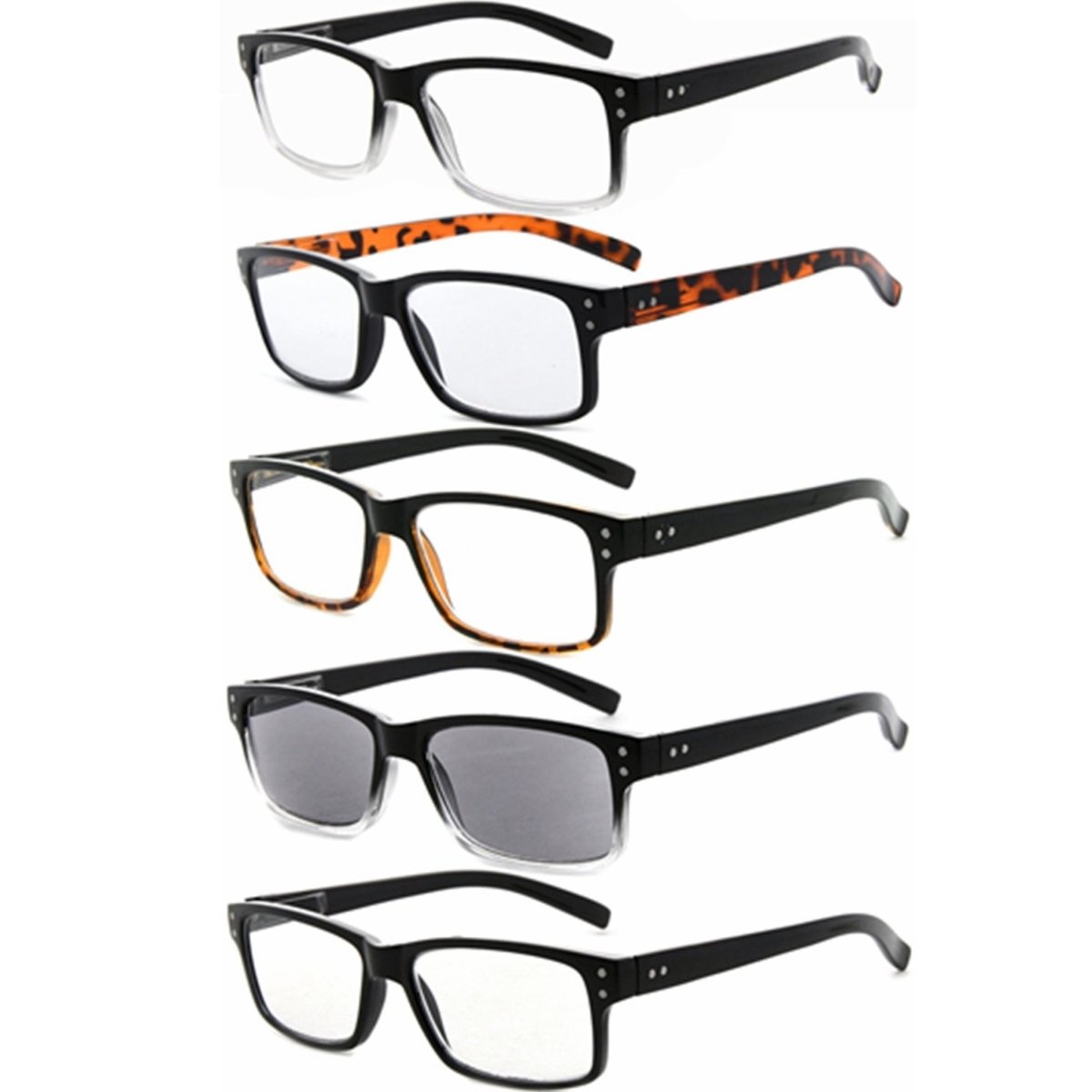 5 Pack Reading Glasses Retro Readers Men Women R032 - Aeyekeeper.com