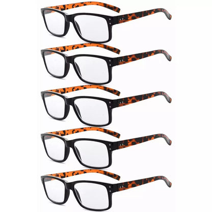 5 Pack Reading Glasses Retro Rectangle Readers R032 - Aeyekeeper.com