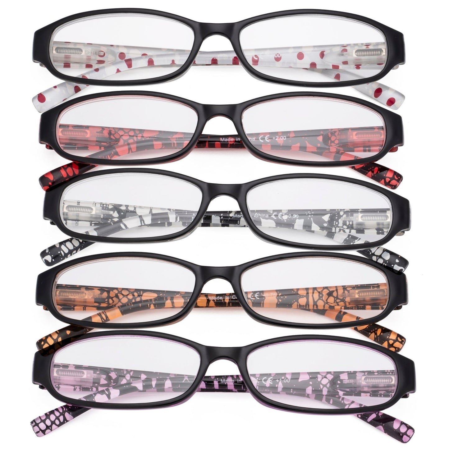 5 Pack Ladies Reading Glasses with Polka Dots Arms R9104P