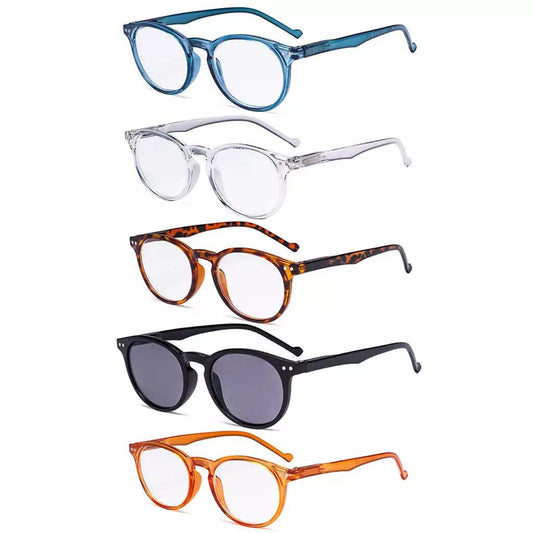 5 Pack Retro Oval Reading Glasses Include Sunglasses R071eyekeeper.com