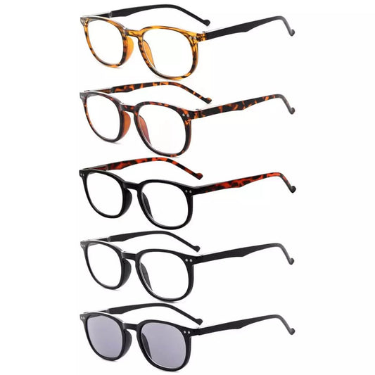 5 Pack Spring Hinges Reading Glasses Include Sunshine Readers R065eyekeeper.com