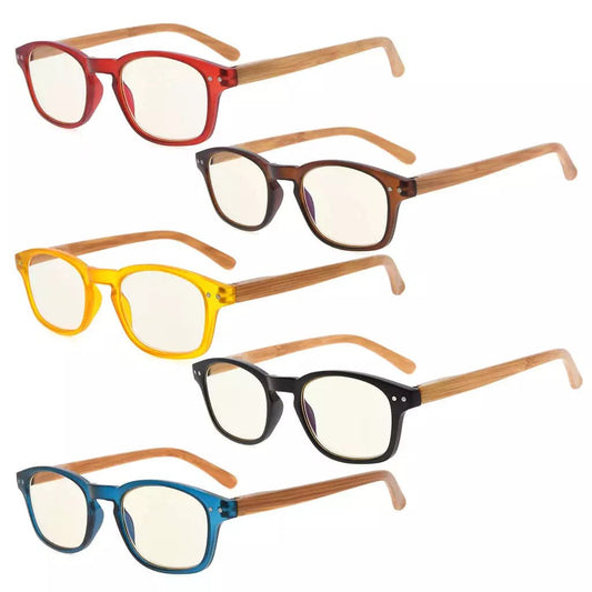 5 Pack Wooden Arms Blue Light Filter Reading Glasses UVR034eyekeeper.com