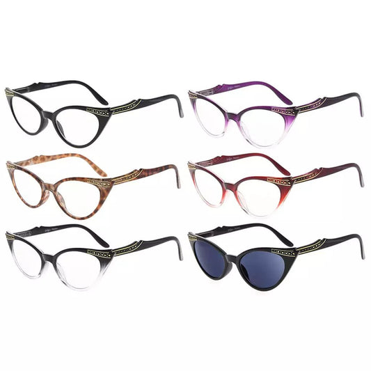 6 Pack Cat - eye Reading Glasses Include Sunshine Readers R914eyekeeper.com