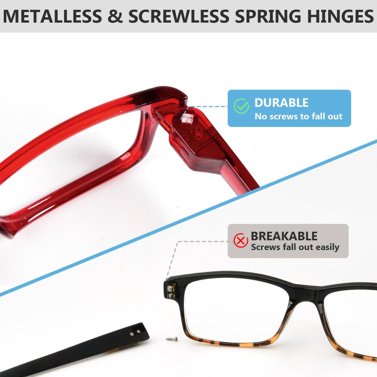 6 Pack Metalless Thick Spring Hinge Reading Glasses NR032eyekeeper.com