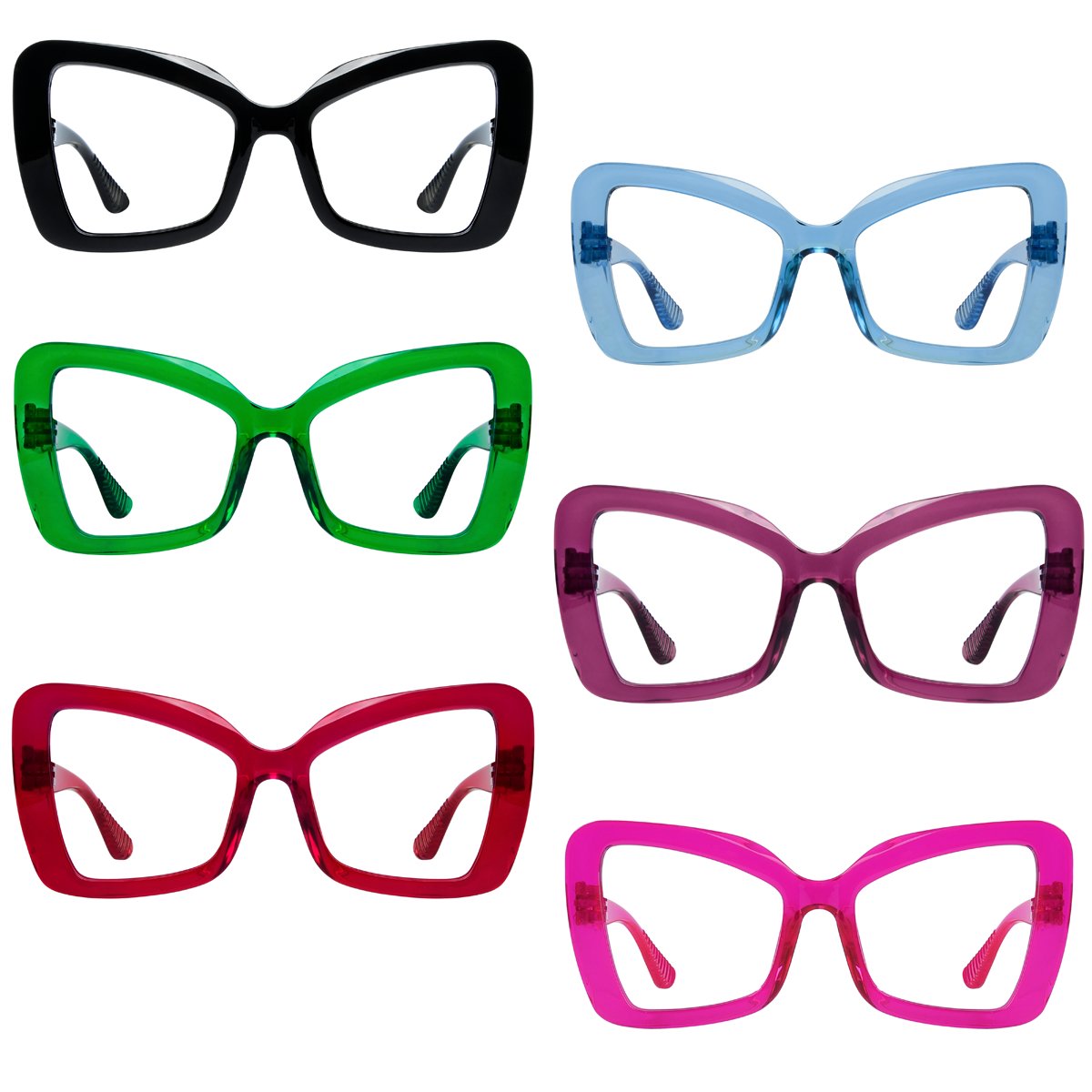 6 Pack Oversized Cat - eye Screwless Metalless Reading Glasses NR2315eyekeeper.com