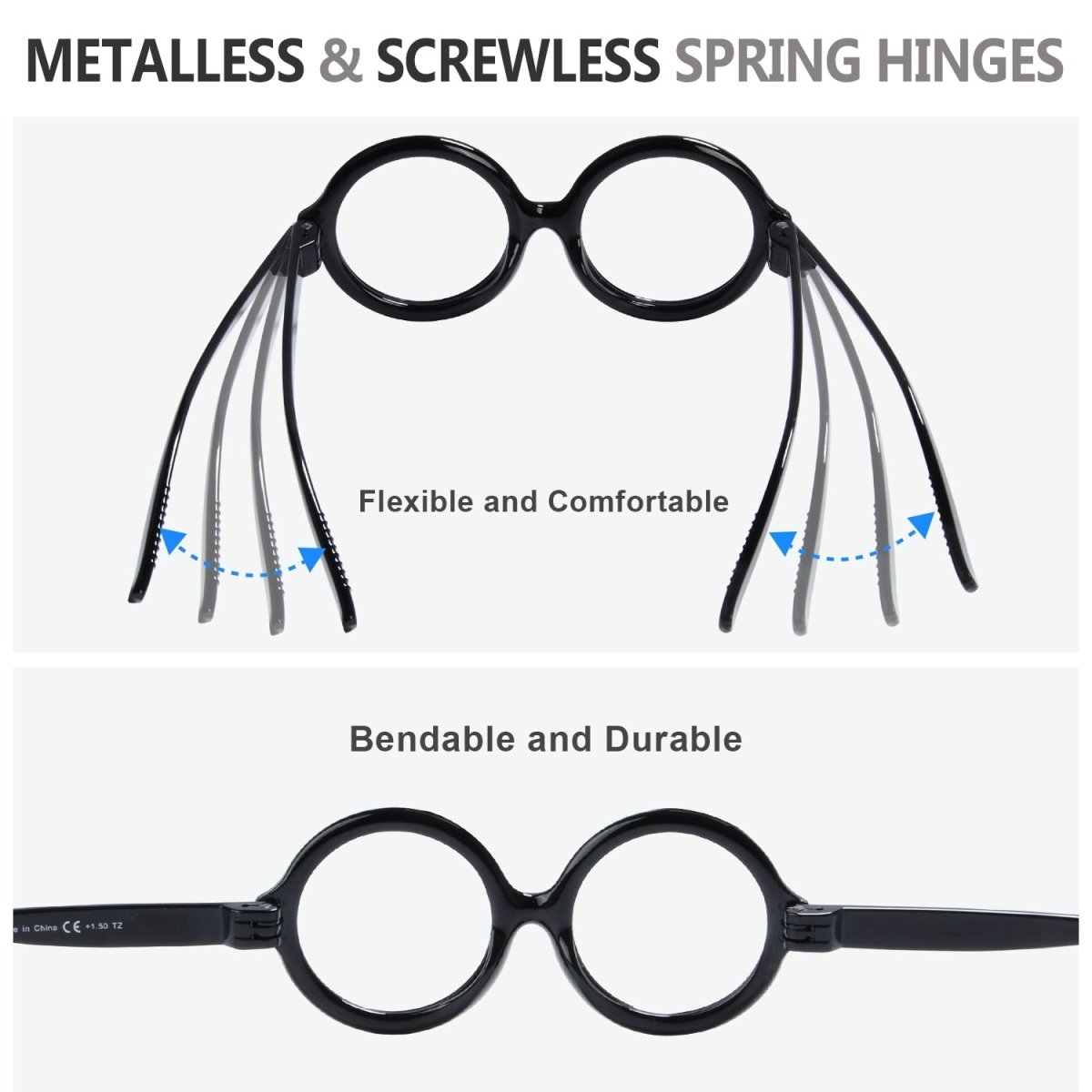 6 Pack Oversized Round Thick Spring Hinge Screwless Metalless Reading Glasses NR2313eyekeeper.com
