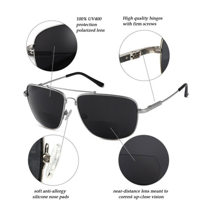 Pilot Style Polarized Bifocal Sunglasses Readers PGSG1801eyekeeper.com