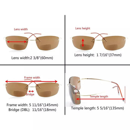 Titanium Rimless Polycarbonate Bifocal Sunglasses PCSG1504eyekeeper.com