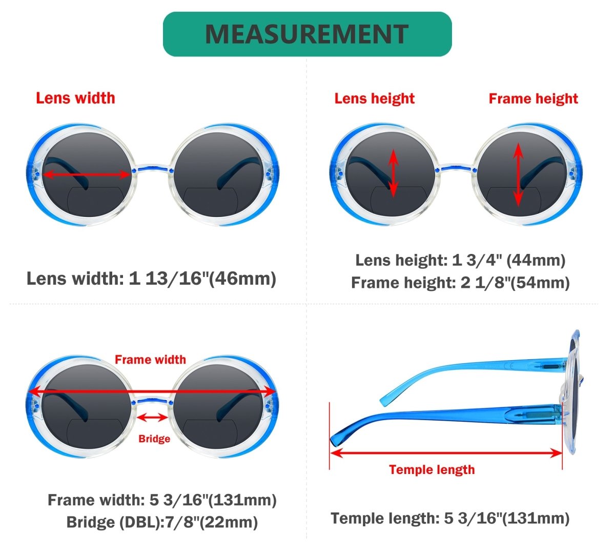 Bifocal Reading Sunglasses Dimensions