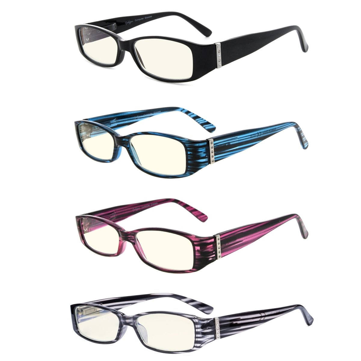 4 Pack Rectangle Blue Light Blocking Reading Glasses UVR081eyekeeper.com