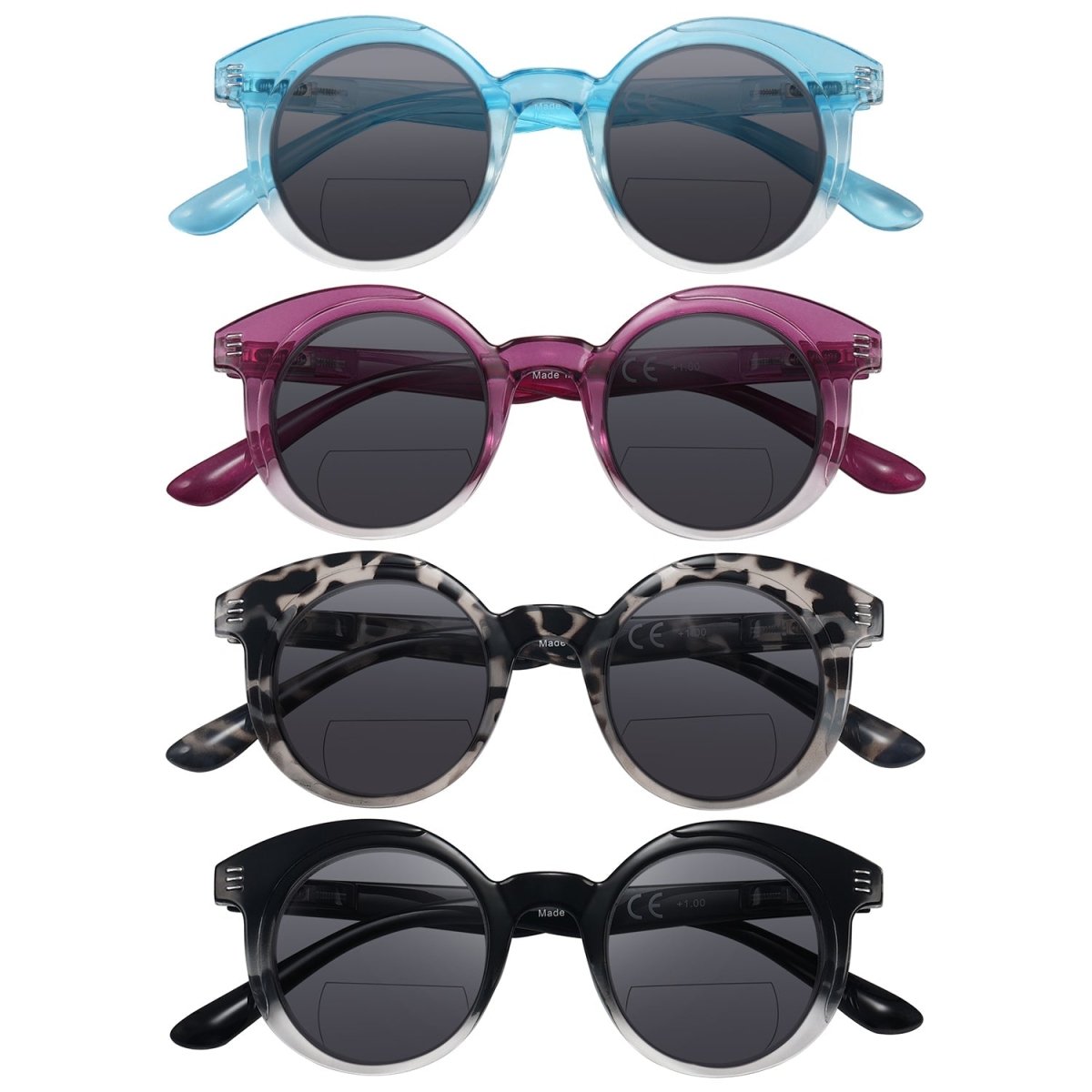 4 Pack Unique Design Round Bifocal Sunglasses Women SBR2032eyekeeper.com