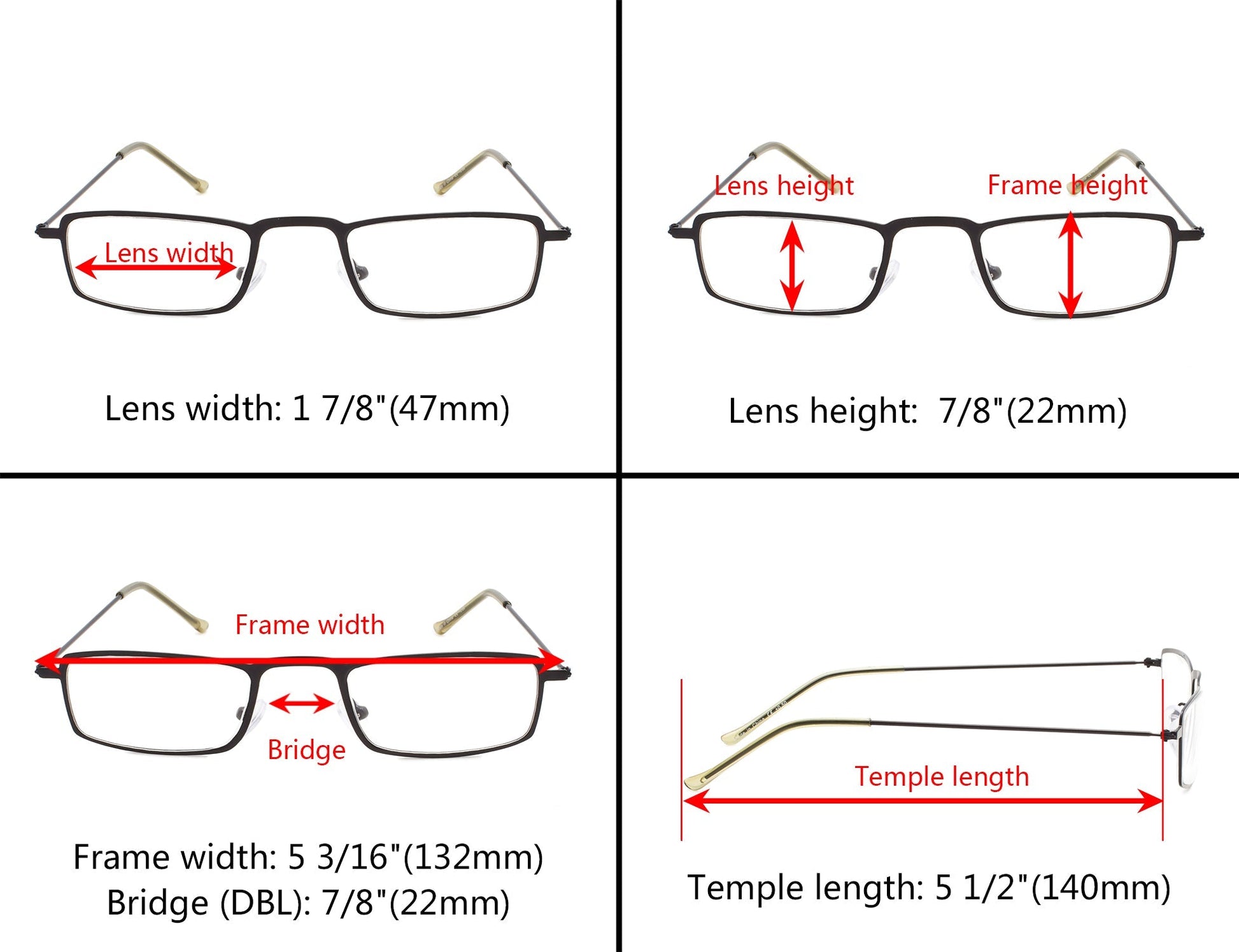 5 Pack Chic Rectangle Reading Glasses Stainless Steel R15004