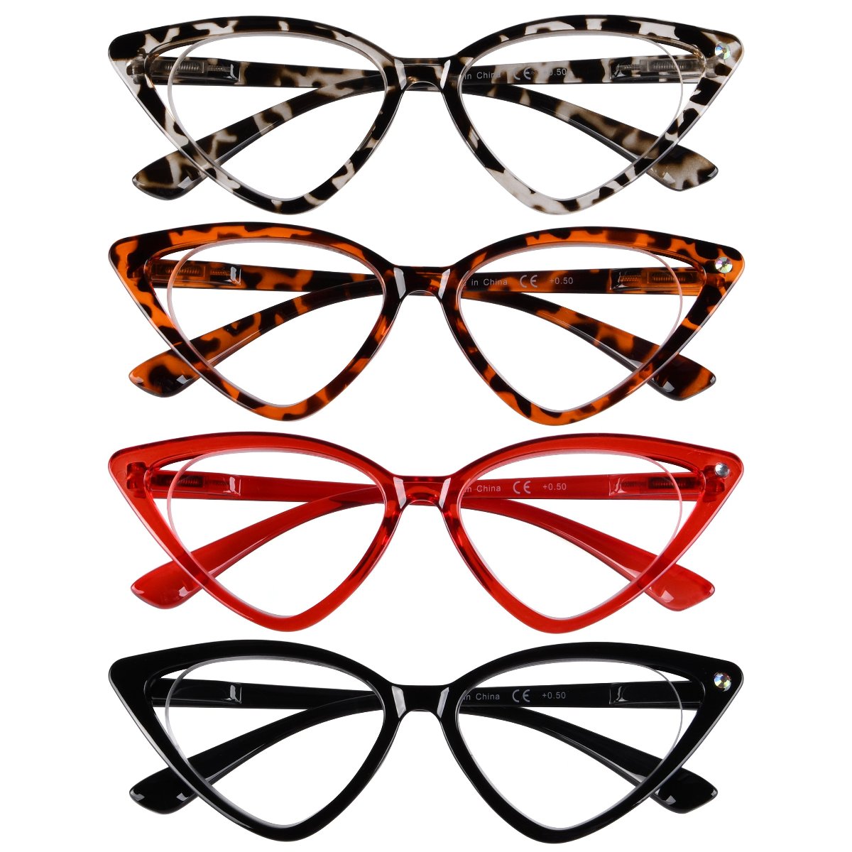 4 Pack Oversized Cat-eye Reading Glasses for Women R2134