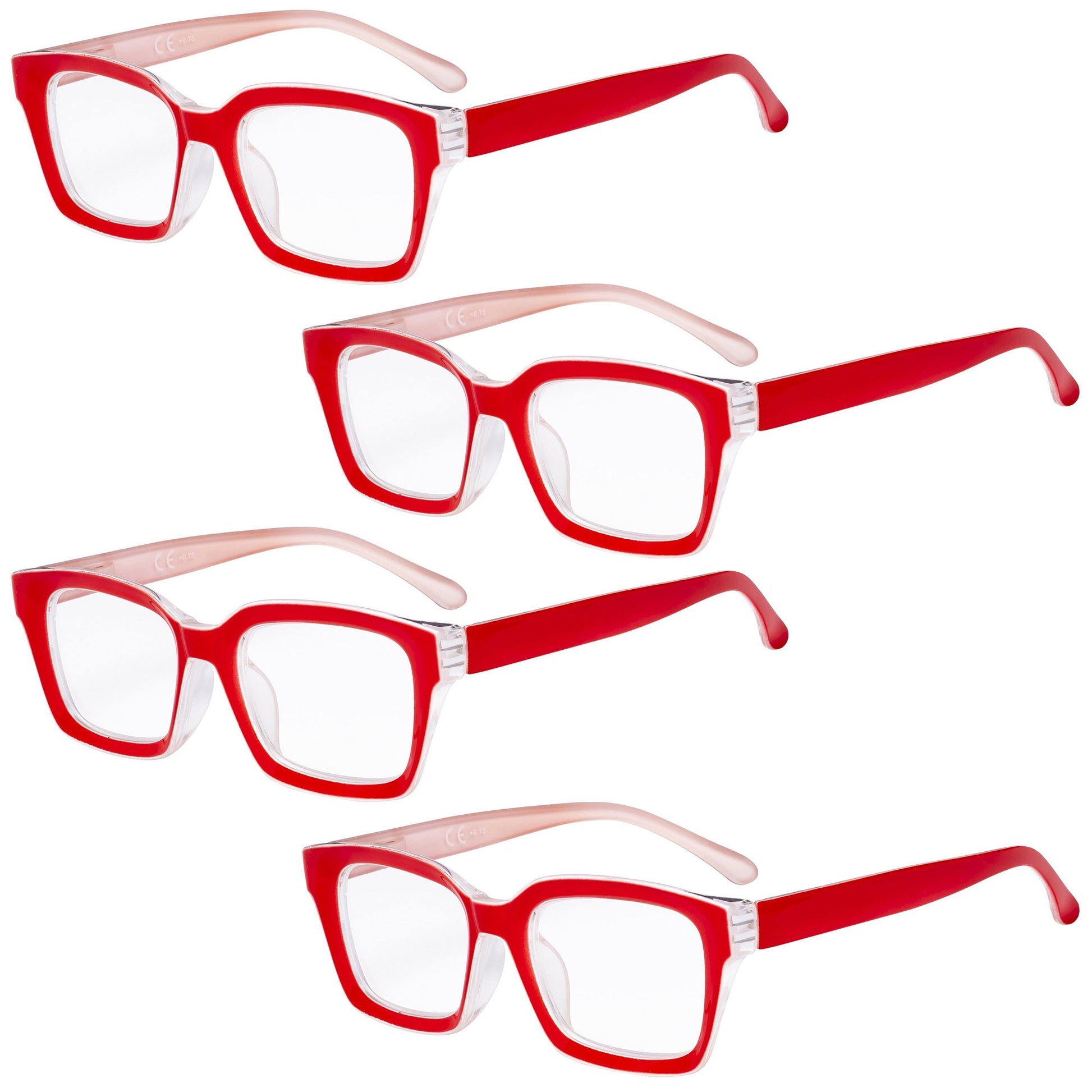 4 Pack Oversized Square Reading Glasses Women Reader R9106-1